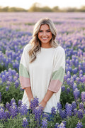 White Ribbed Color Block Top