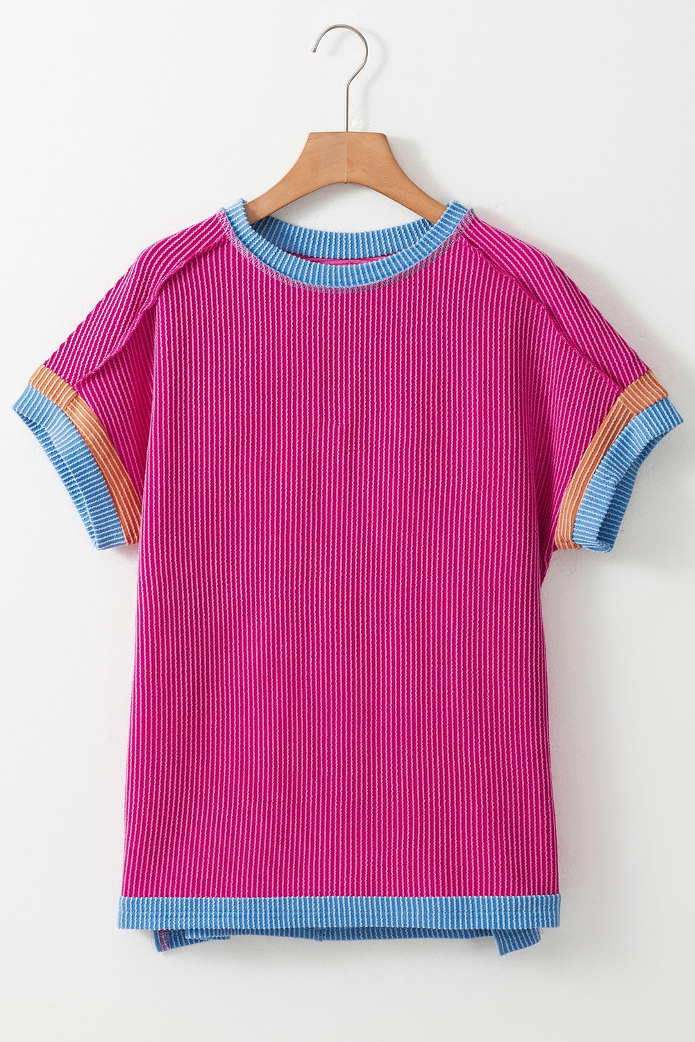 Textured Ribbed Tee - Pink