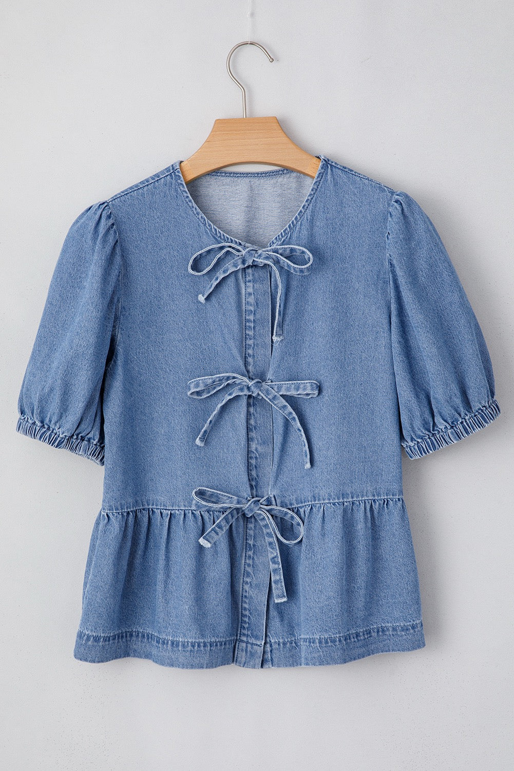 Denim Tied Bubble Sleeve Top