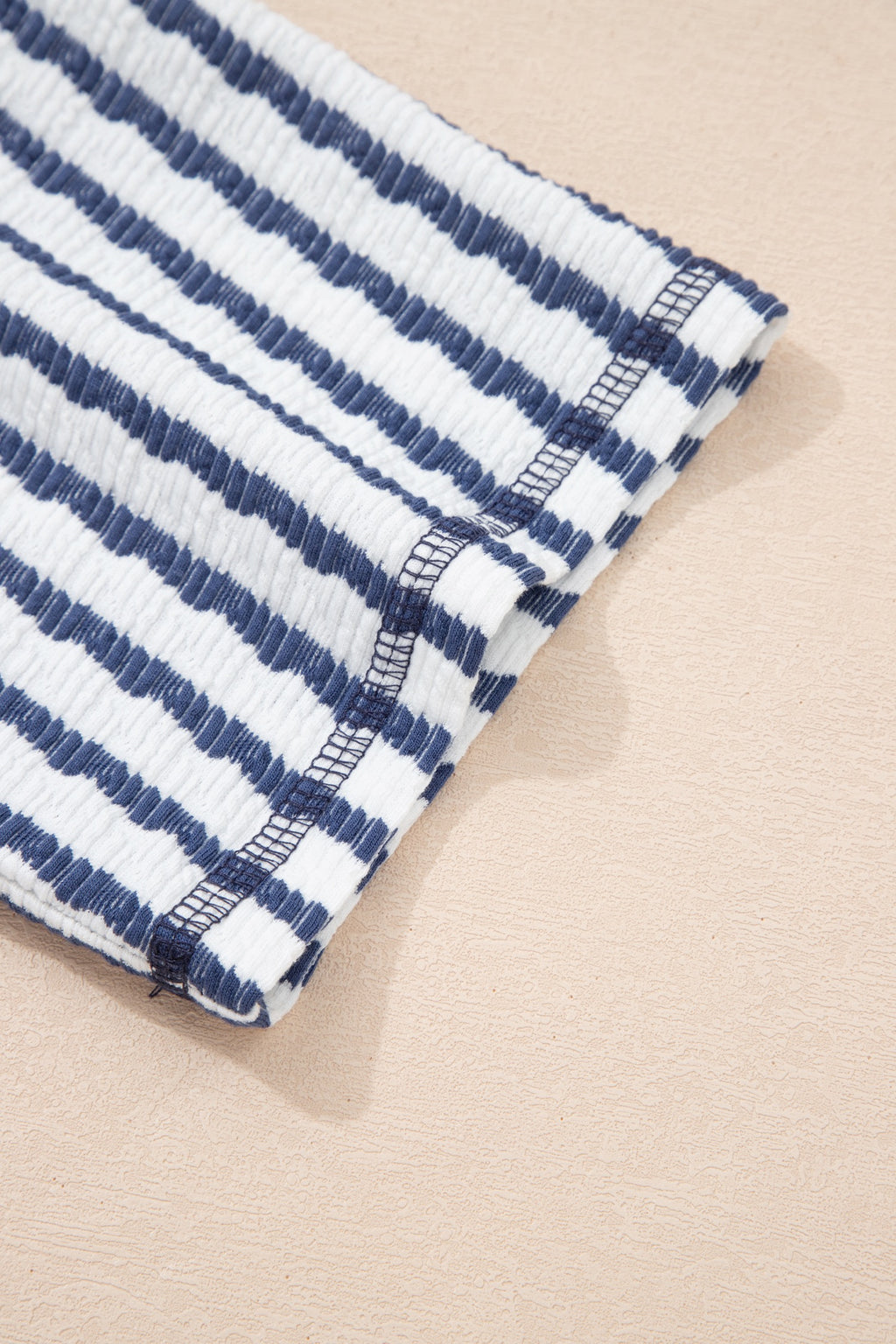 Navy Blue Striped Textured Top