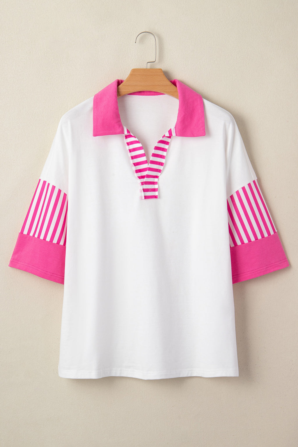 Pink and White Striped Color Block Top