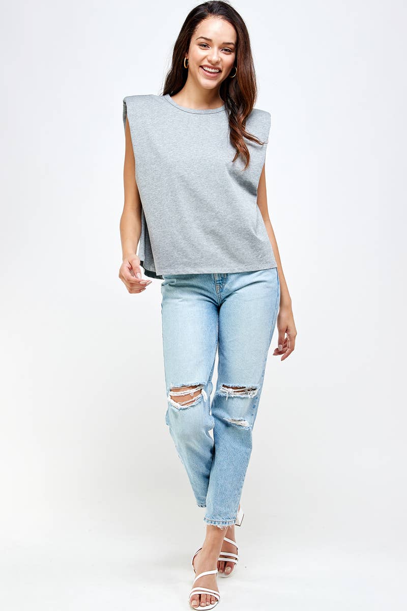 High Shoulder Top: Heather Grey