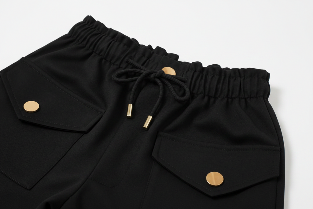 Utilitarian Twill Wide Pants: Black