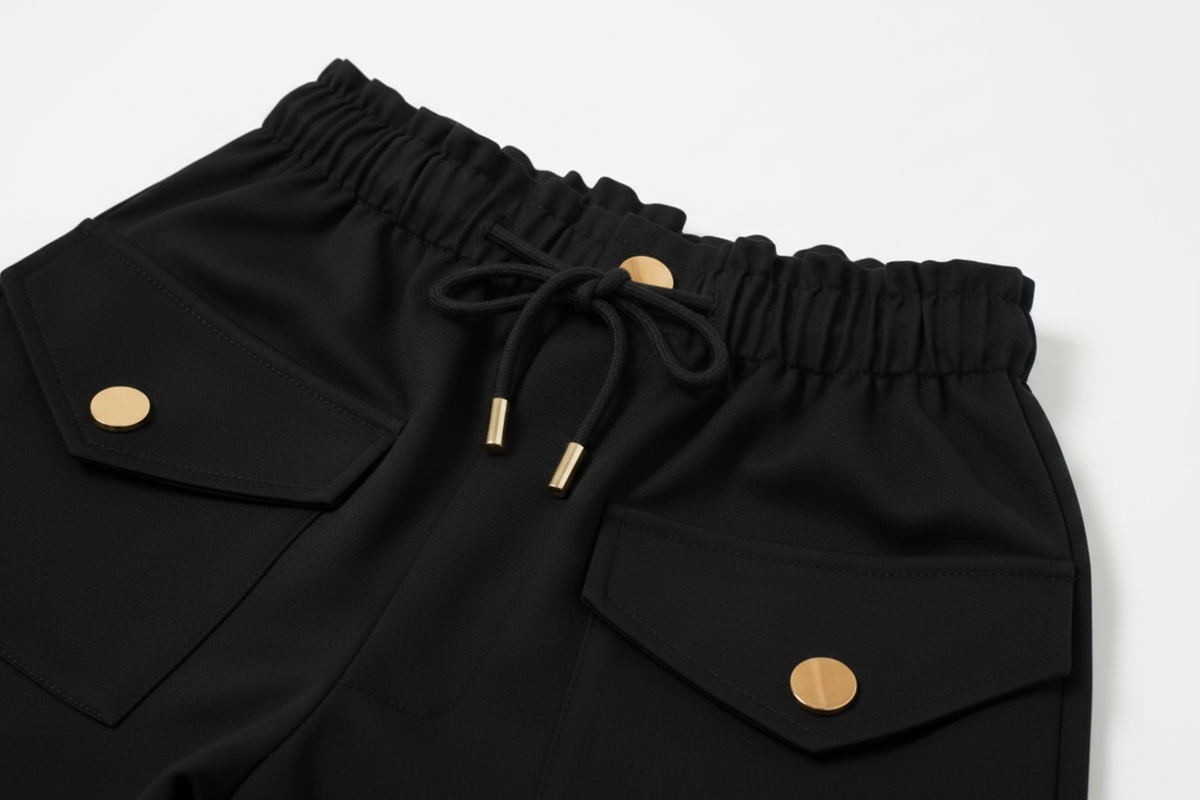 Utilitarian Twill Wide Pants: Black