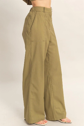 Olive - Cotton/Linen Wide Leg Pant