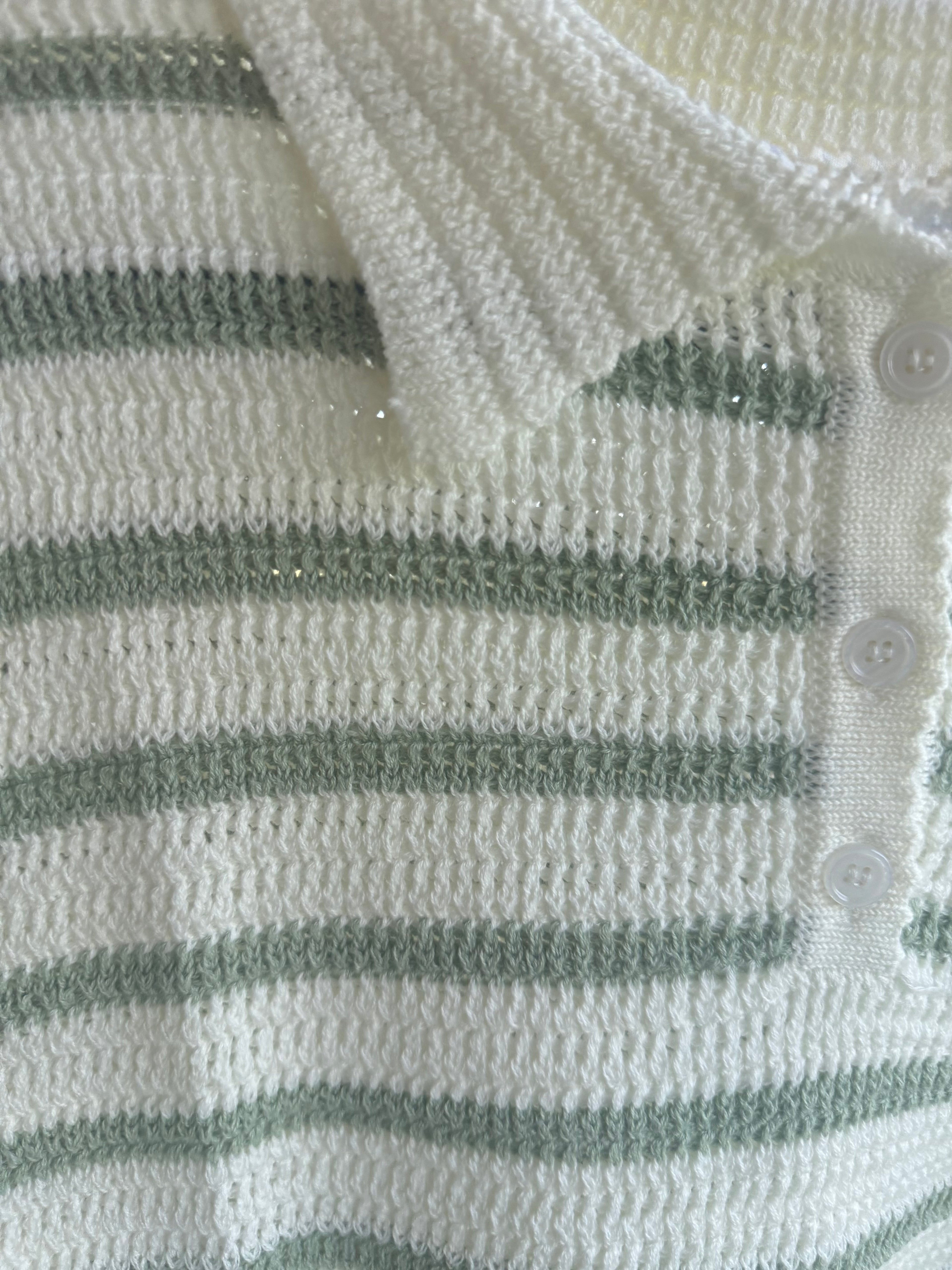 Sage Green Stripe Knit Polo Shirt
