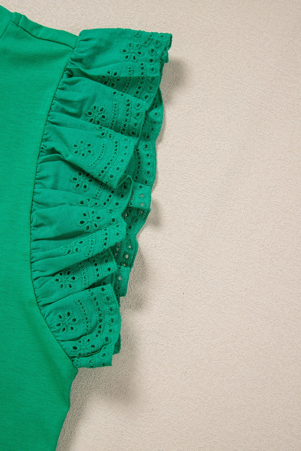 Embroidered Ruffle Sleeve Top - Green