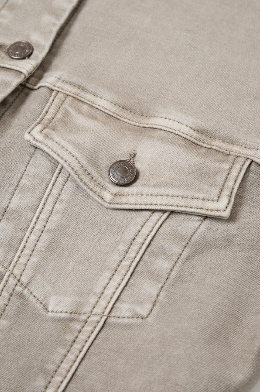 Washed Twill Trucker Jacket: Taupe