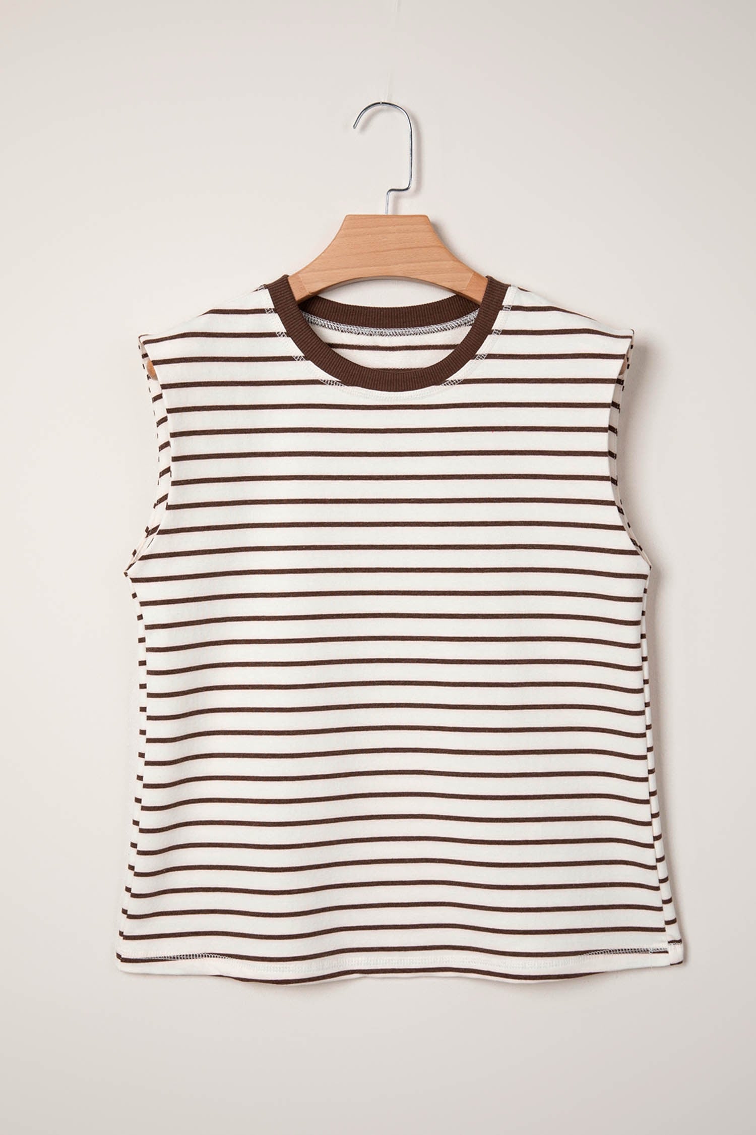 Striped Round Neck Tank - Brown