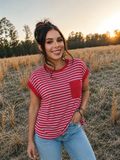 Striped Pocket Tank - Red