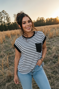 Striped Pocket Tank - Black