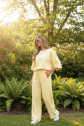 Butter Yellow Eyelet Detail Pant Set