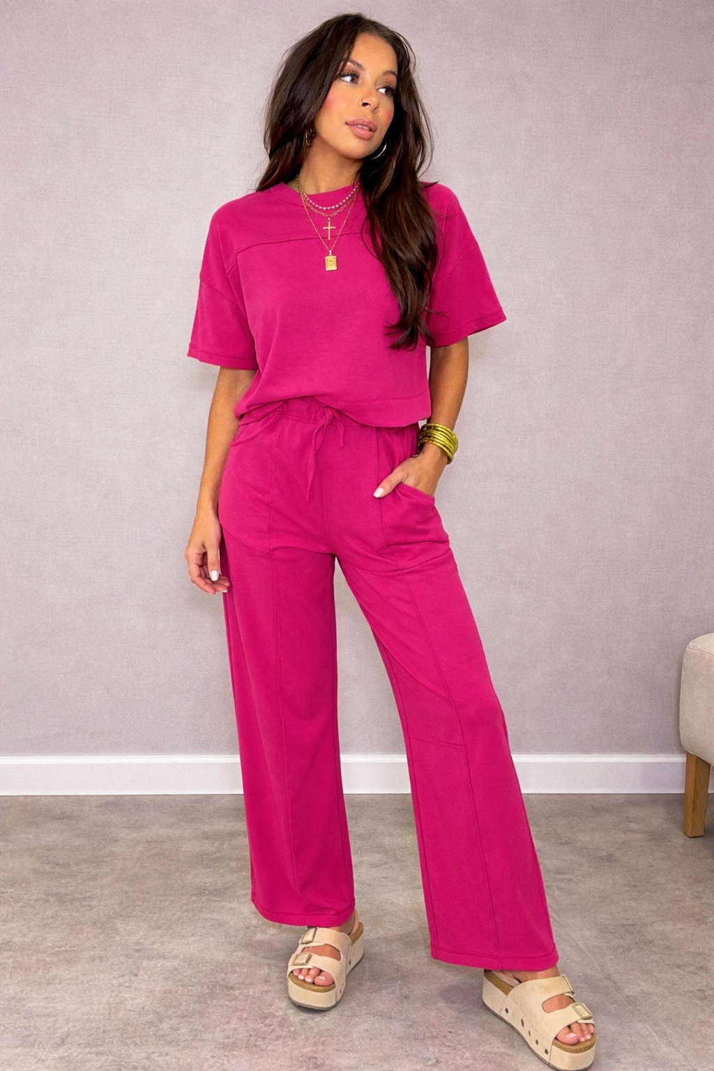 Rose Pink Barrel Pant Set