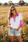 Pink and White Striped Color Block Top