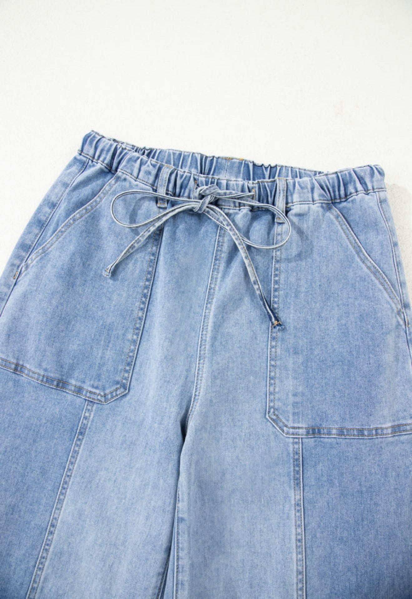 Drawstring Wide Leg Denim Pant