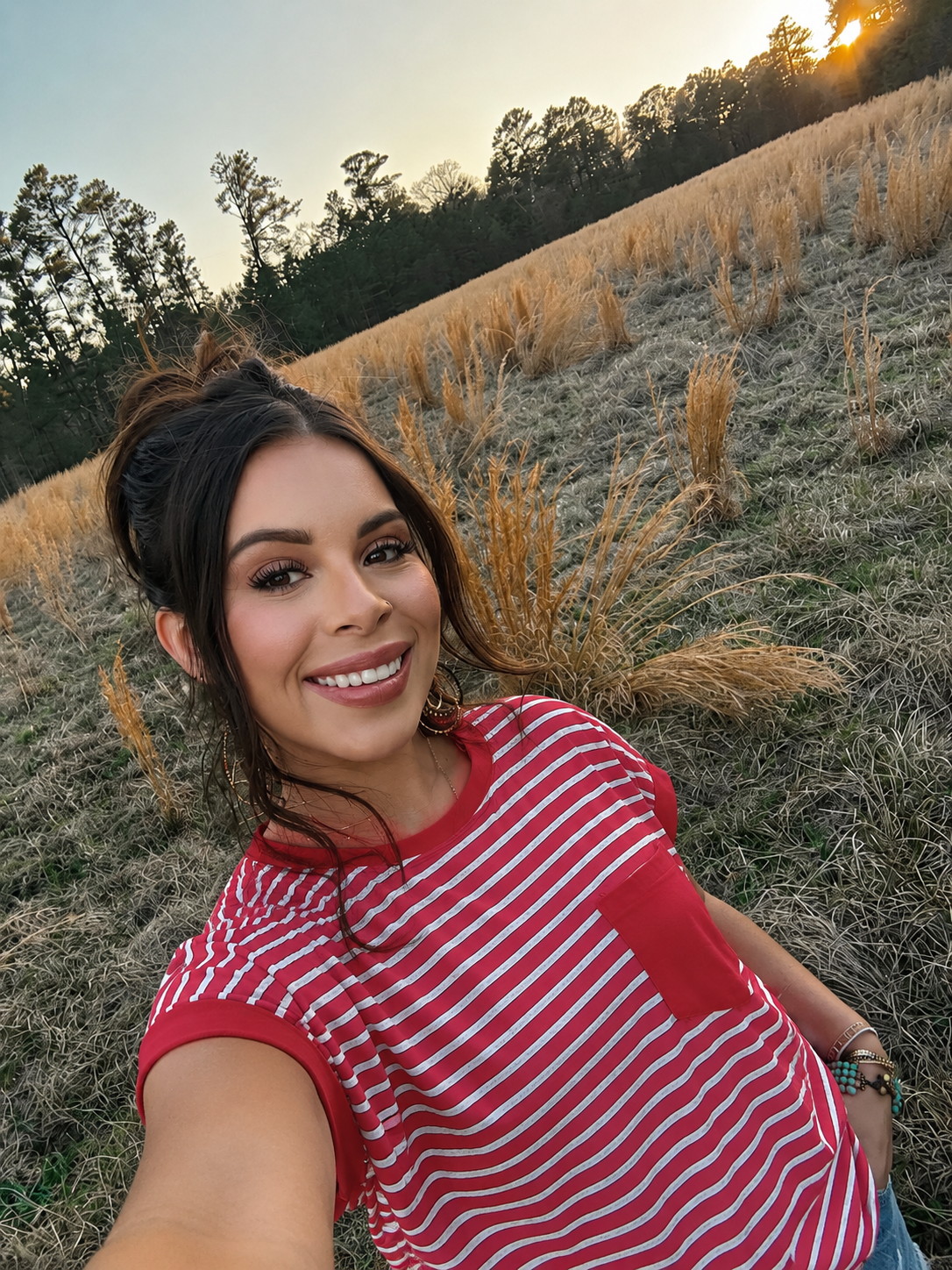 Striped Pocket Tank - Red