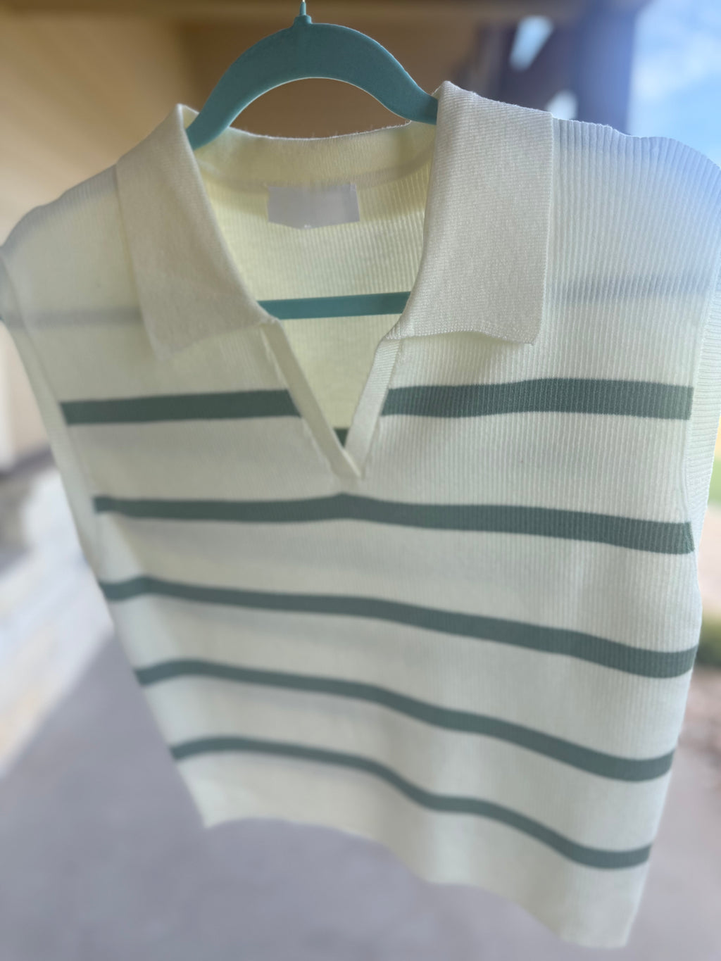 Cream and Green Striped Knit Top