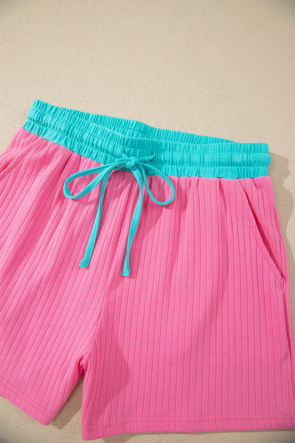 Pretty in Pink Soft Ribbed Color Block Short Set