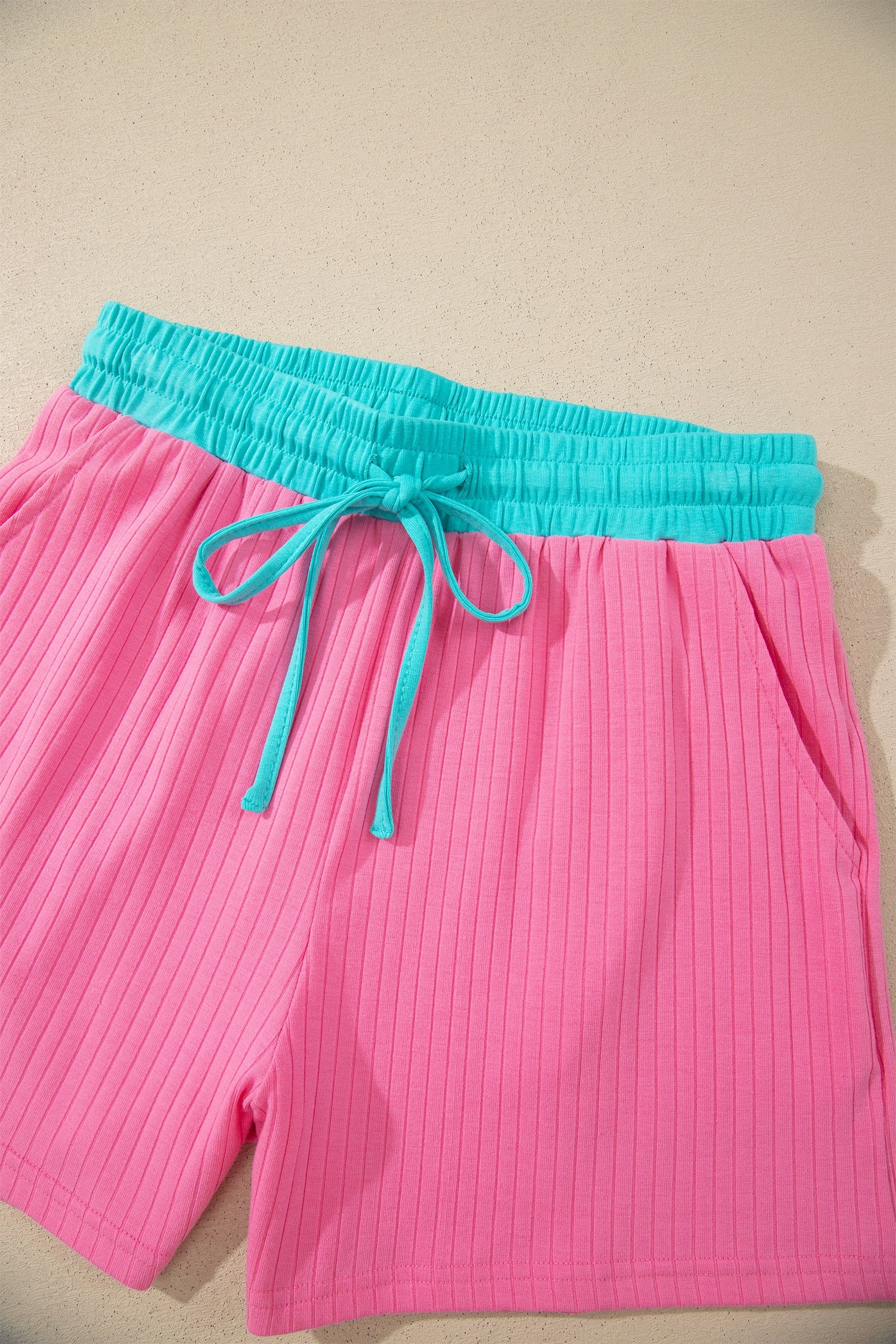 Pretty in Pink Soft Ribbed Color Block Short Set