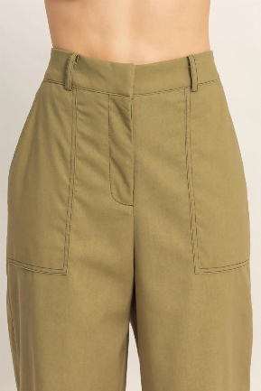 Olive - Cotton/Linen Wide Leg Pant