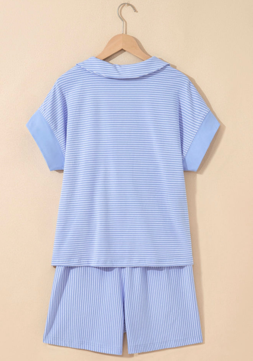 Blue Stripe Drawstring Short Set