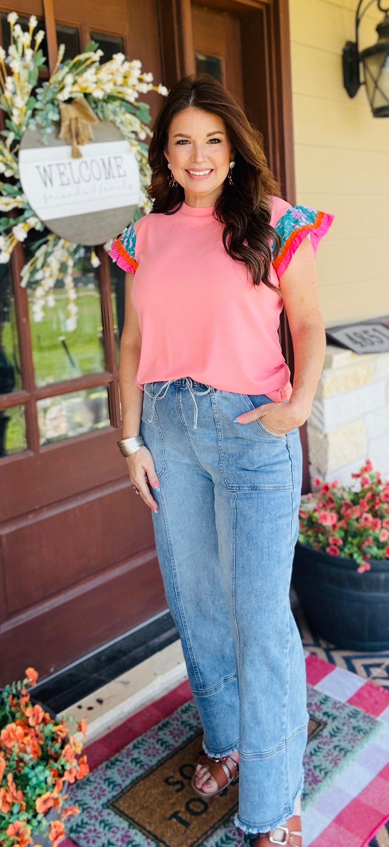 Drawstring Wide Leg Denim Pant