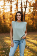 High Shoulder Top: Blue Grey