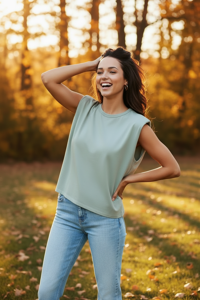 High Shoulder Top: Blue Grey