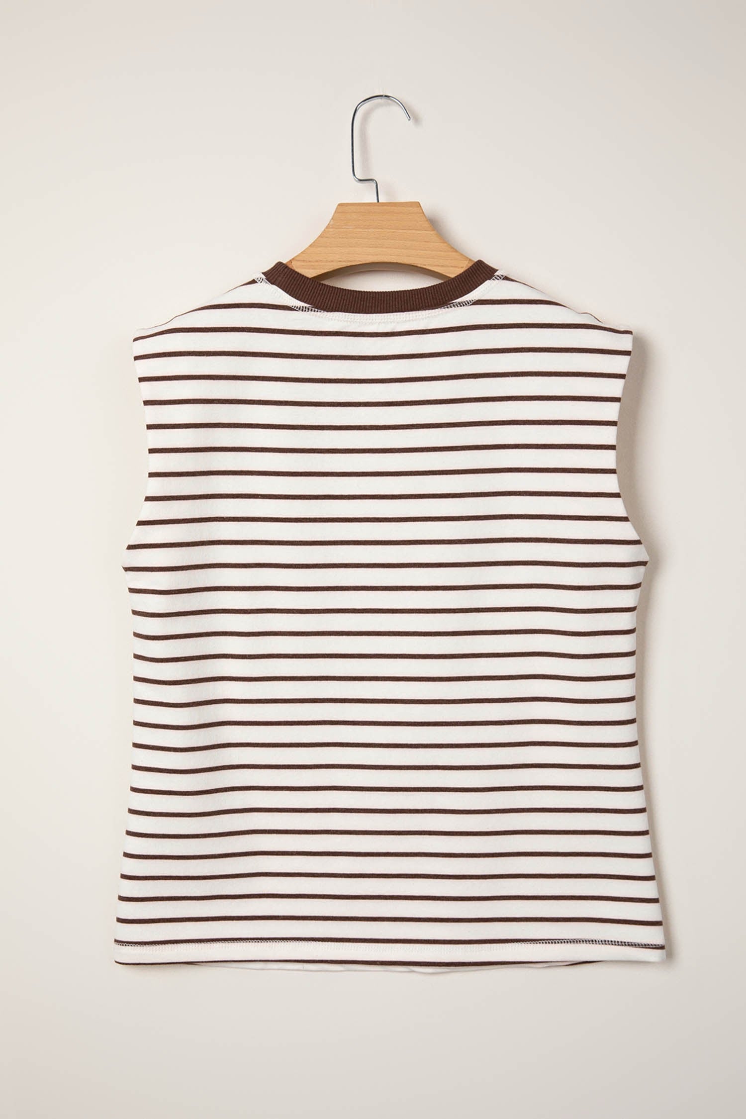 Striped Round Neck Tank - Brown