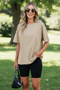 Tan Raw Hem Oversized Tee