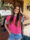 Textured Ribbed Tee - Pink
