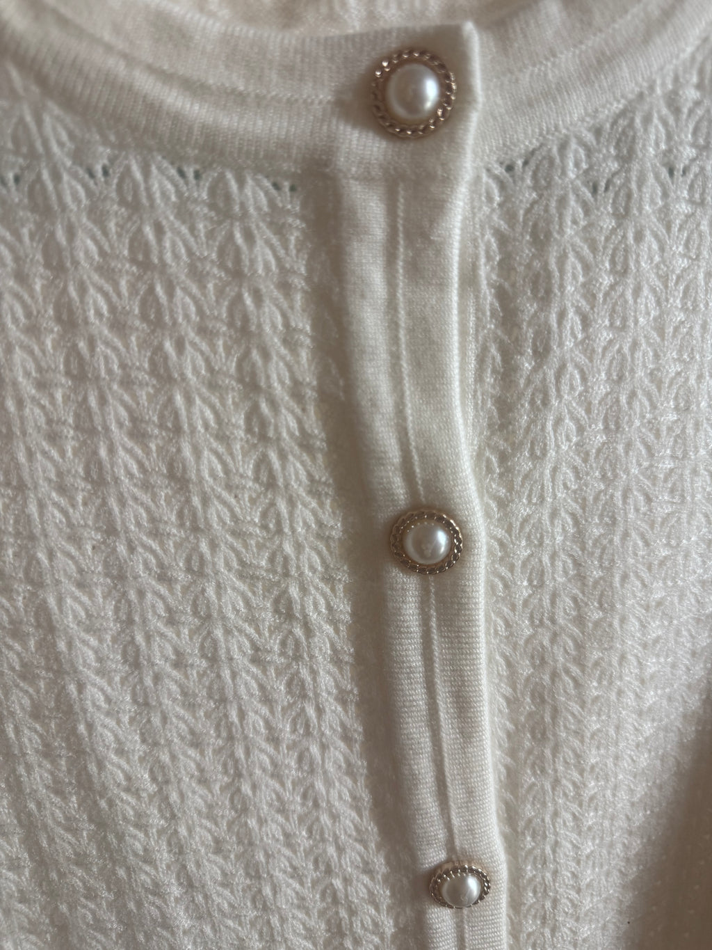 Cream Long Sleeve Pearl Button Sweater