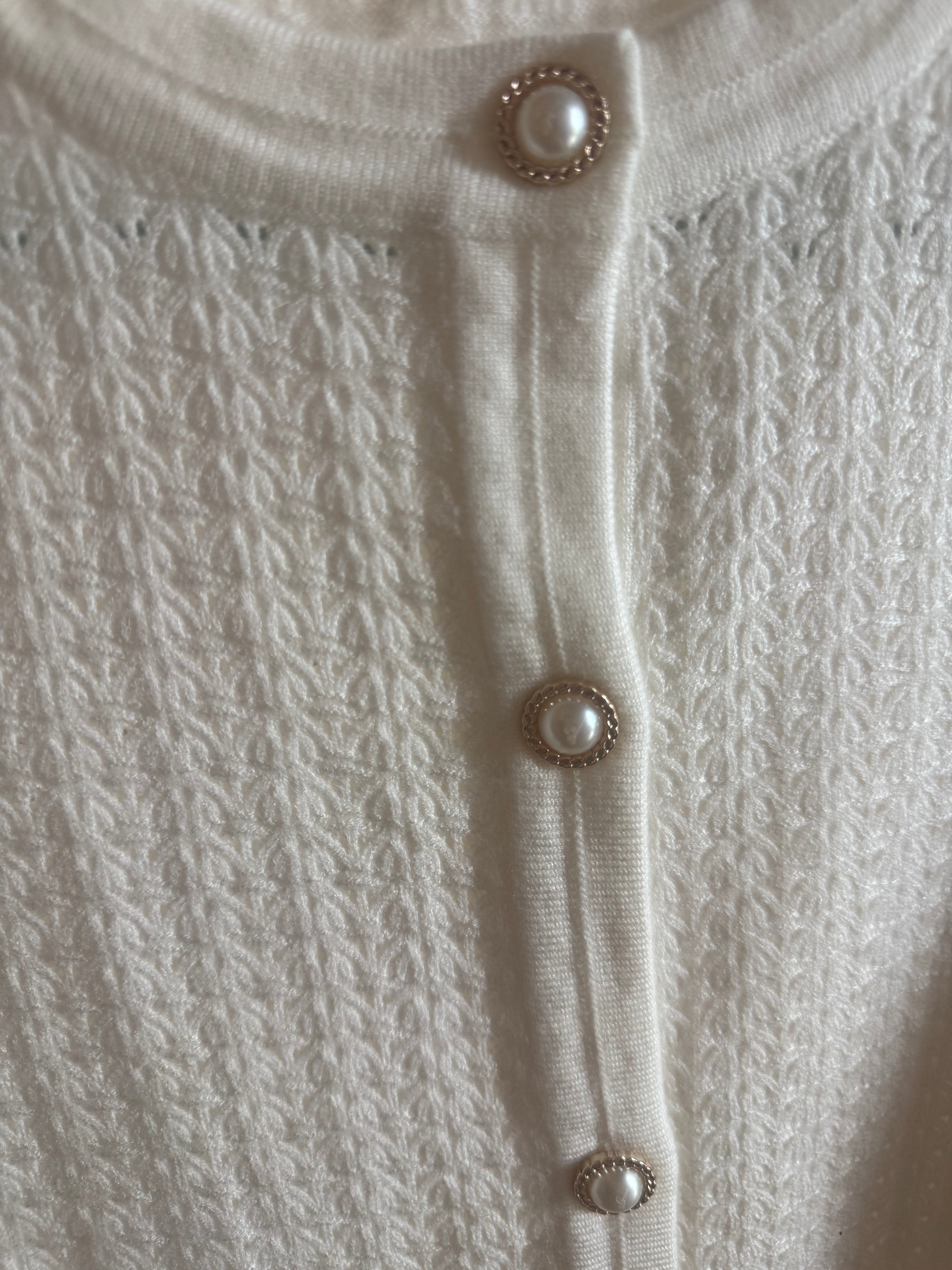 Cream Long Sleeve Pearl Button Sweater