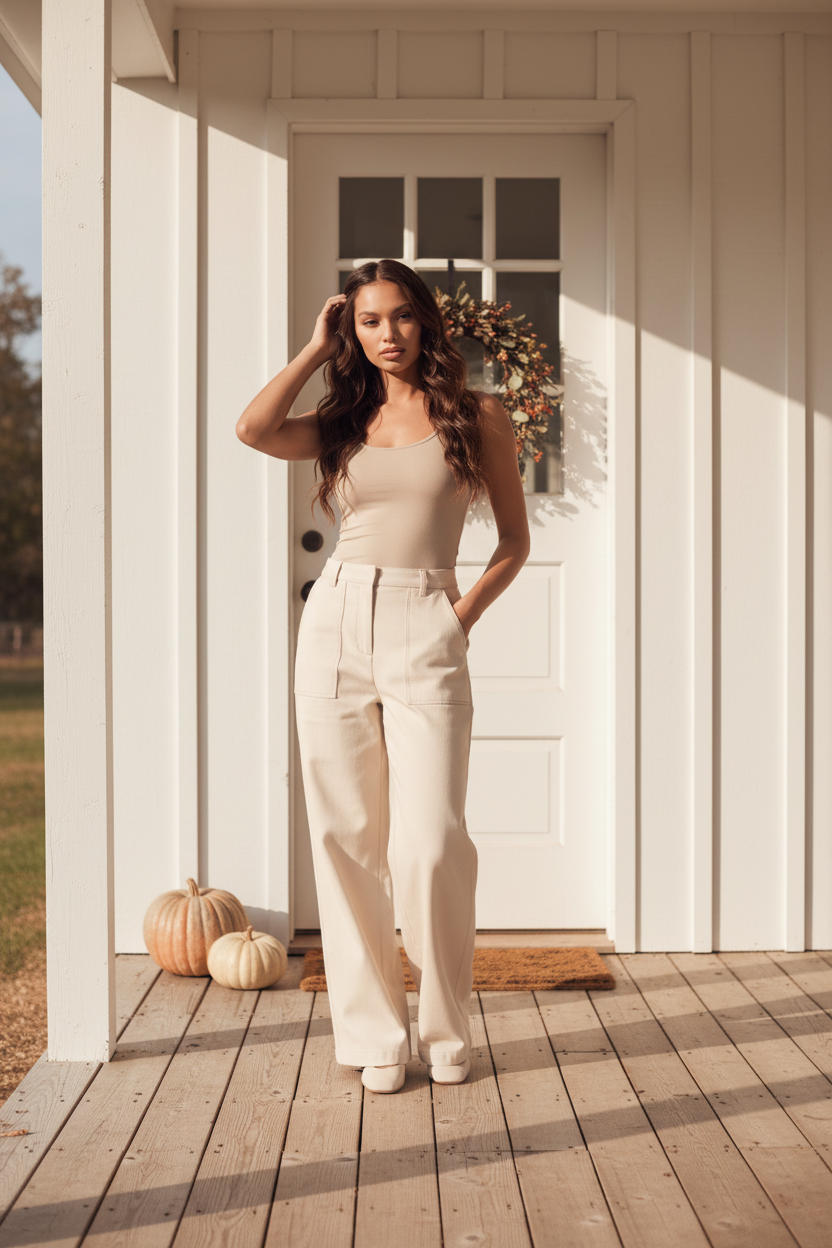 Cream- Cotton/Linen Wide Leg Pant