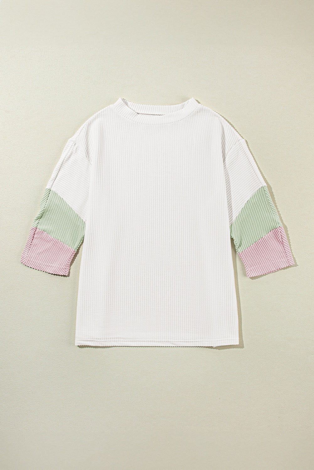 White Ribbed Color Block Top