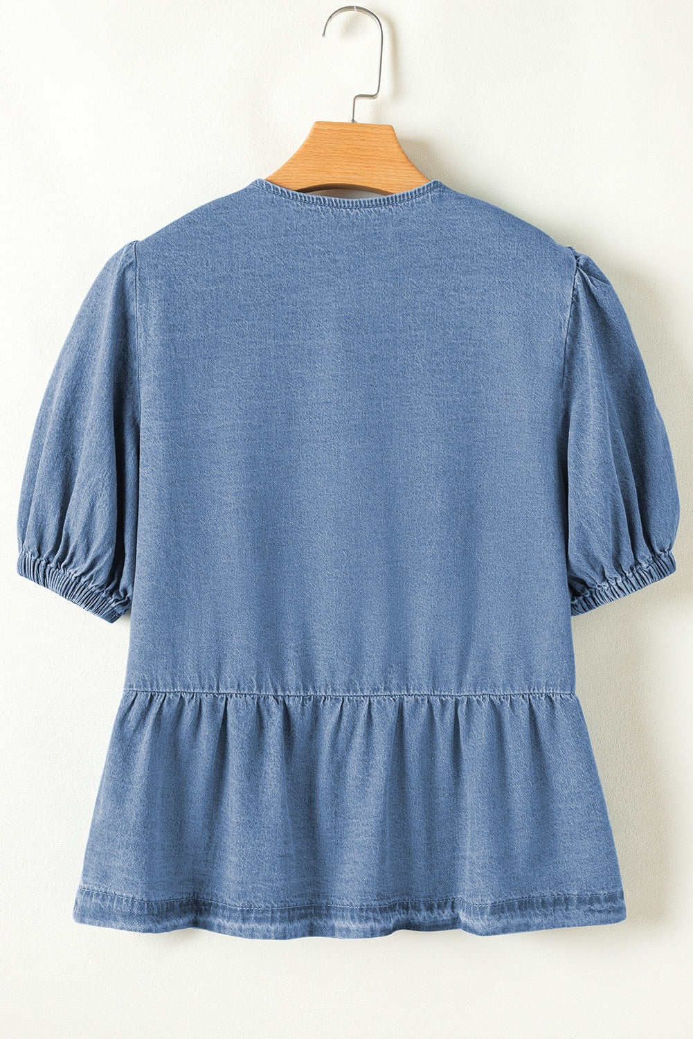 Denim Tied Bubble Sleeve Top