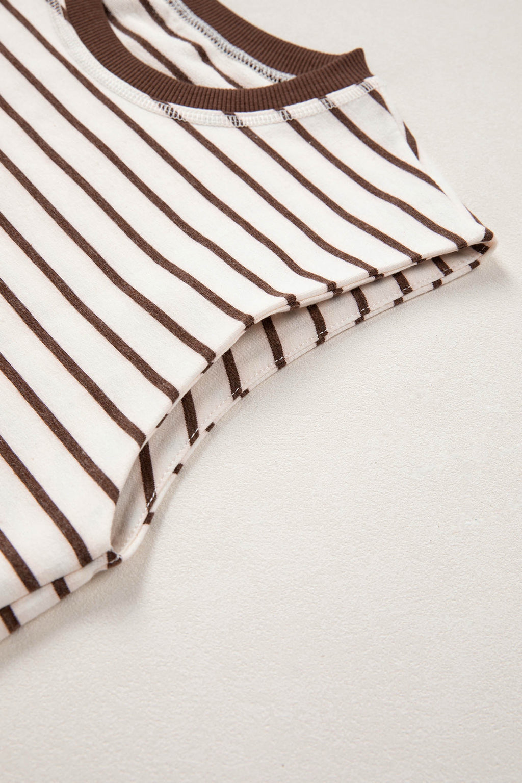 Striped Round Neck Tank - Brown