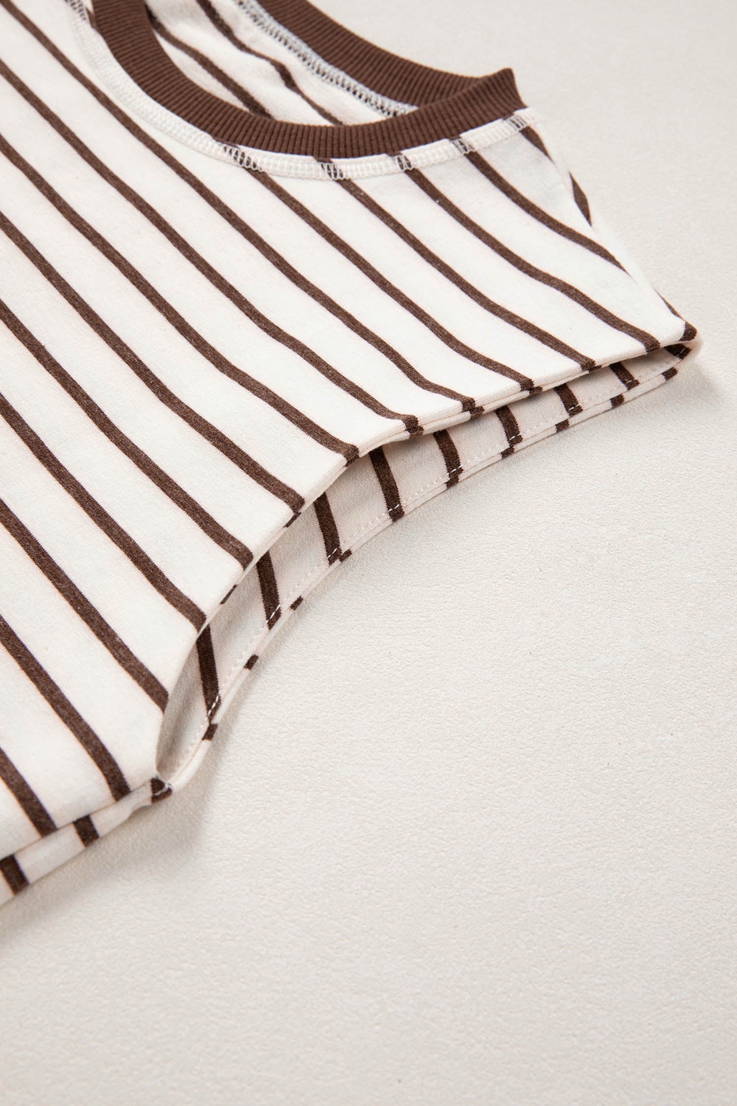 Striped Round Neck Tank - Brown