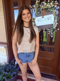 Striped Round Neck Tank - Brown