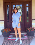 Blue Stripe Drawstring Short Set
