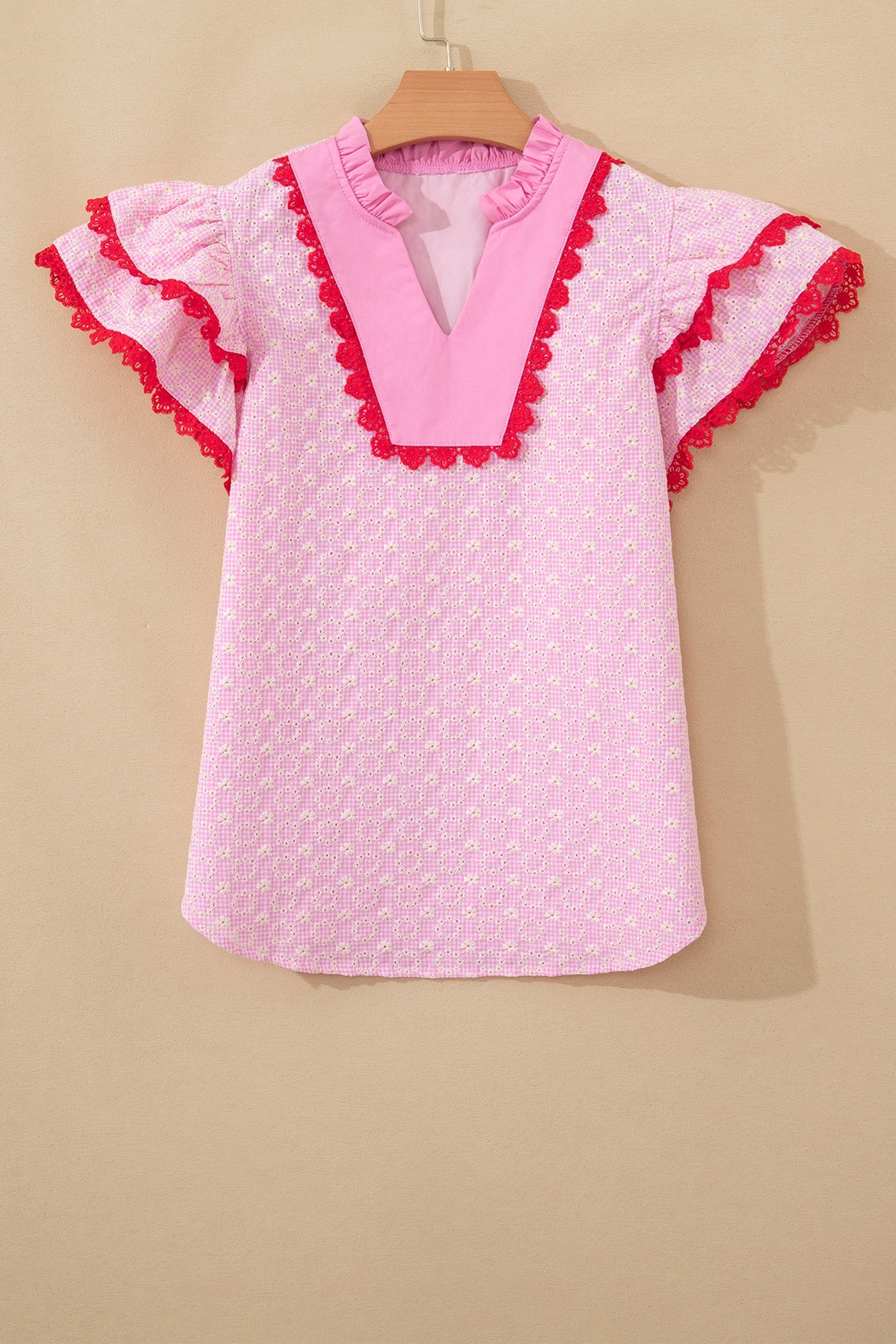 Perfectly Pink Lace Ruffle Sleeve Top