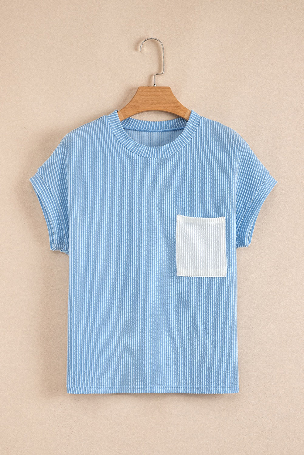 Ribbed Knit Tee - Sky Blue