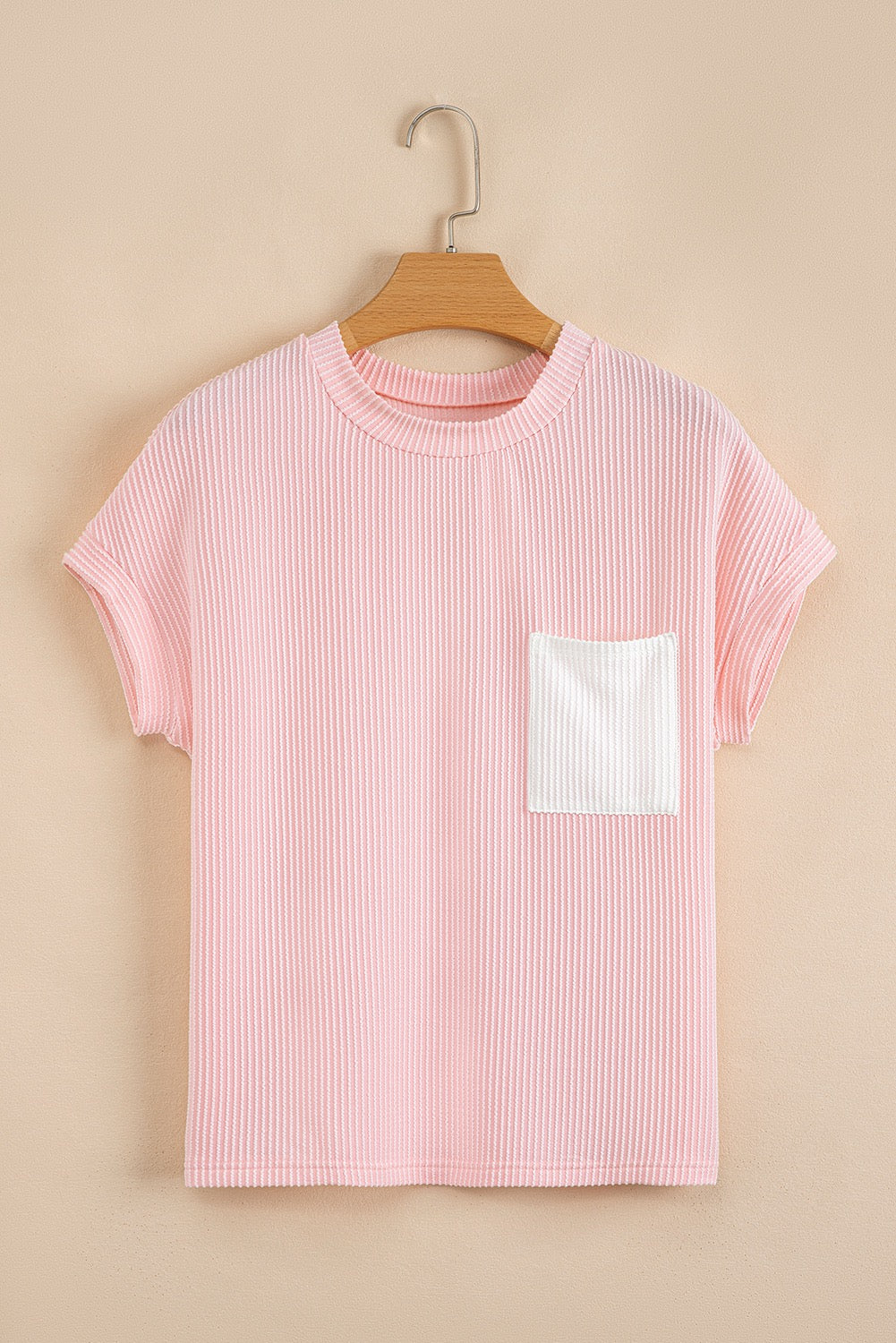 Ribbed Knit Tee - Baby Pink