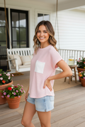 Ribbed Knit Tee - Baby Pink