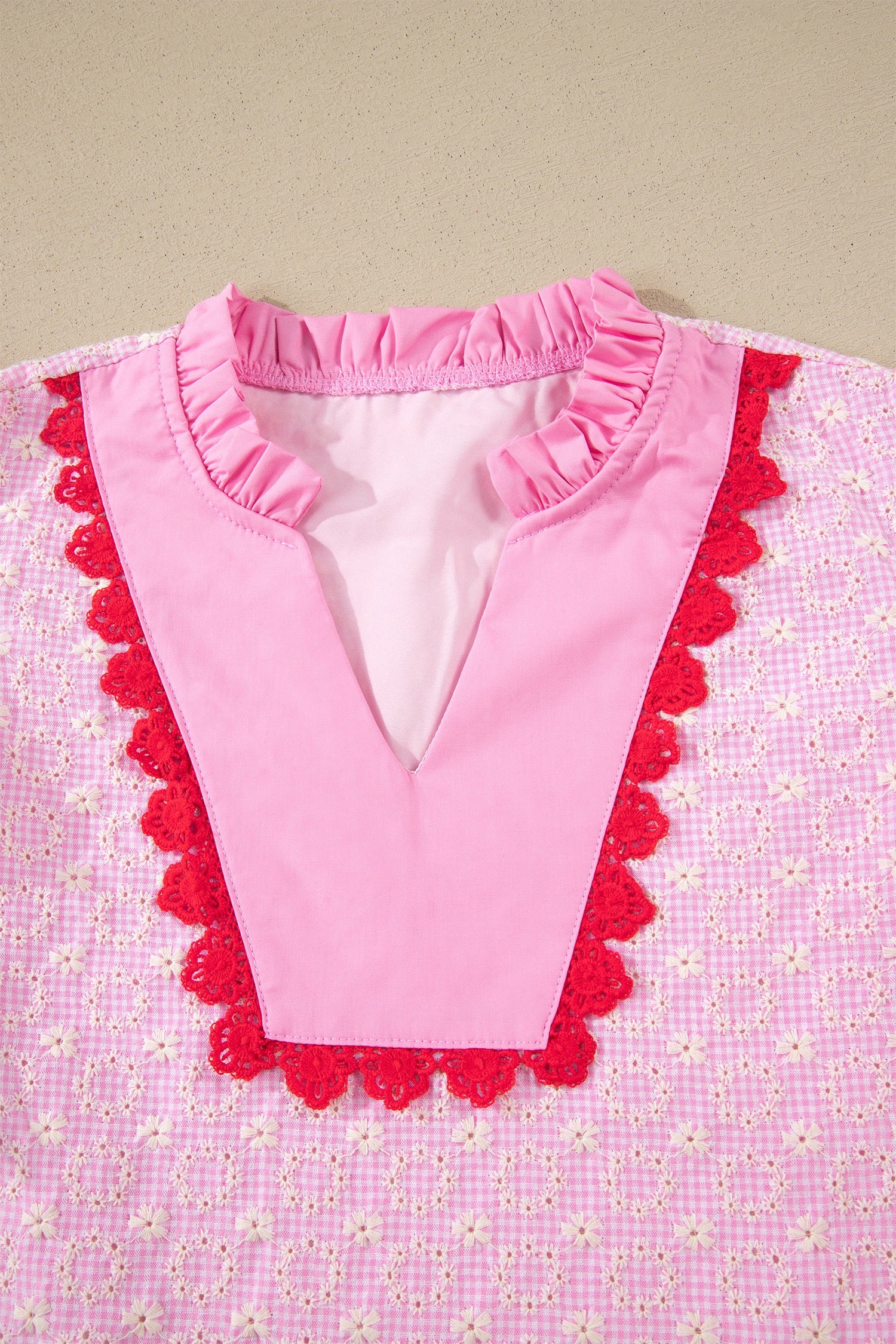 Perfectly Pink Lace Ruffle Sleeve Top