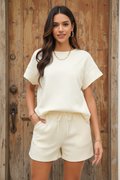 Textured Short Sleeve Short Set