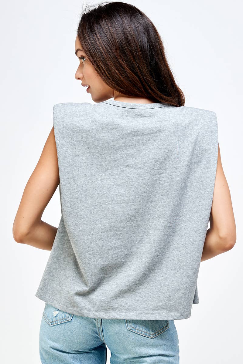 High Shoulder Top: Blue Grey