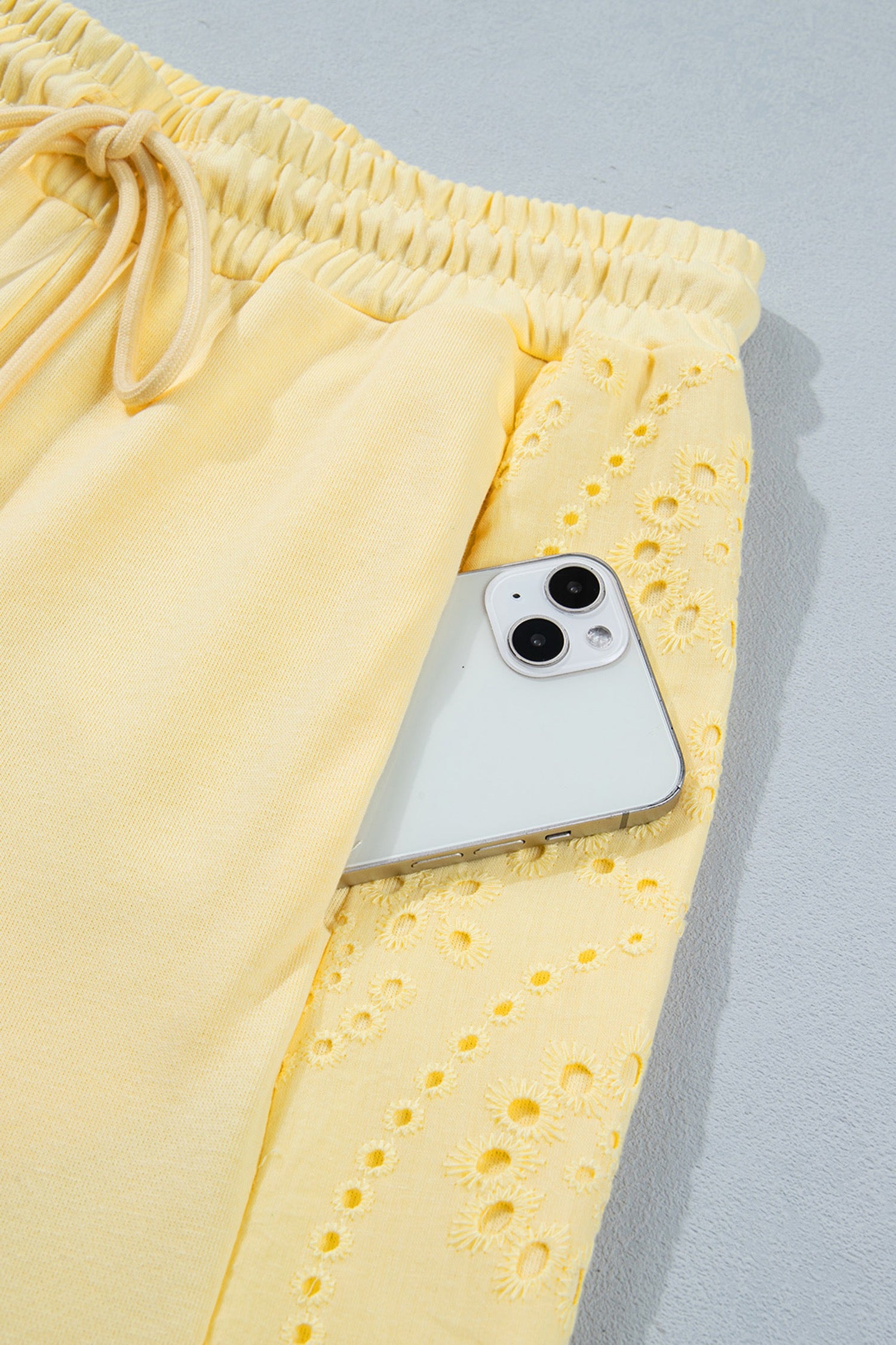 Butter Yellow Eyelet Detail Pant Set