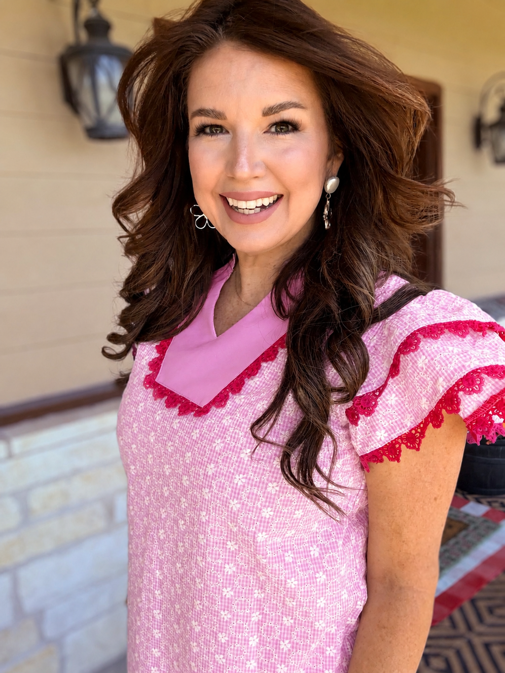 Perfectly Pink Lace Ruffle Sleeve Top
