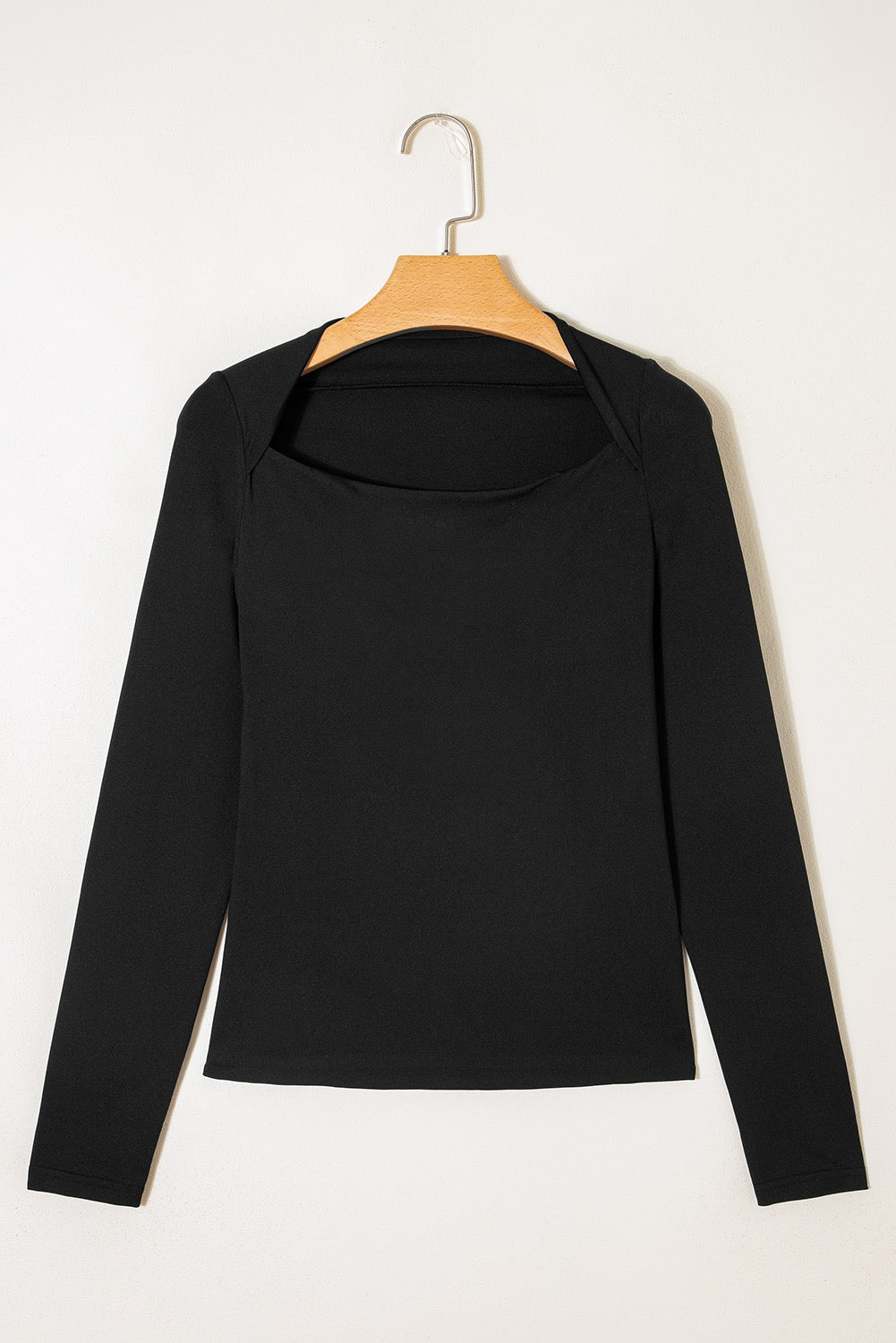 Black Boat Neck Long Sleeve Top